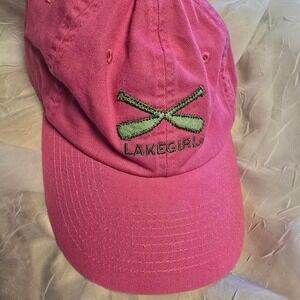 Lakegirl Pink Cotton Baseball Cap Hat Crossed Oars Logo Preppy Coastal Classic